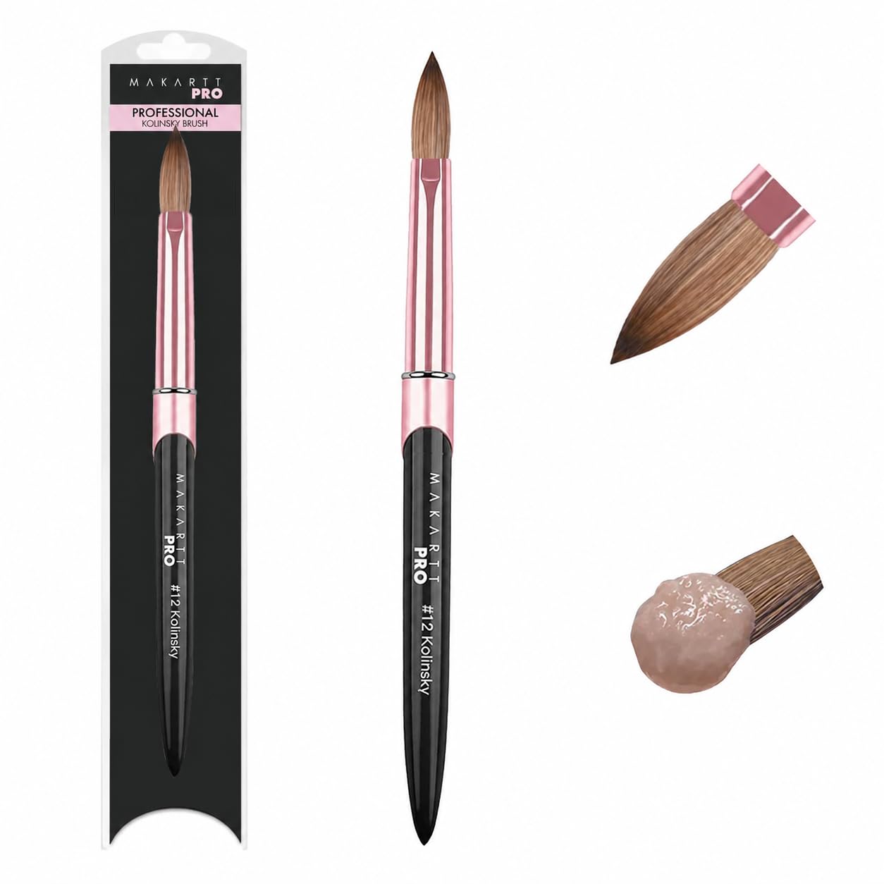 MakarttPro Kolinsky Acrylic Nail Brush Size 12 – 100% Pure Kolinsky Hair for Acrylic Application, Bigger Bead Control, Anti-Clogging, Acetone Resistant Handle