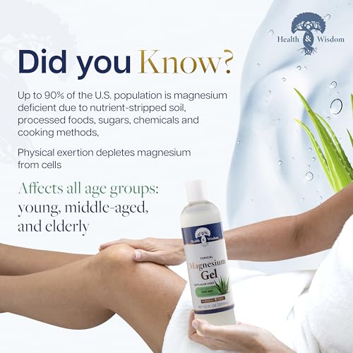 Health and Wisdom Pure Magnesium Gel with Seaweed Extract and Aloe Vera - Topical Muscle & Joint Relief- Natural and Pure Skin & Scalp Moisturizing - Enhanced Absorption - 128 Fl oz