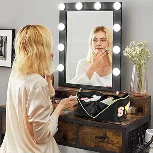 Stoney Clover Dupes Preppy Makeup Bag Black Stoney Clover Stuff Bag for Travel Chenille Letter Bag Large Capacity Travel Cosmetic Bag Nylon Pouch