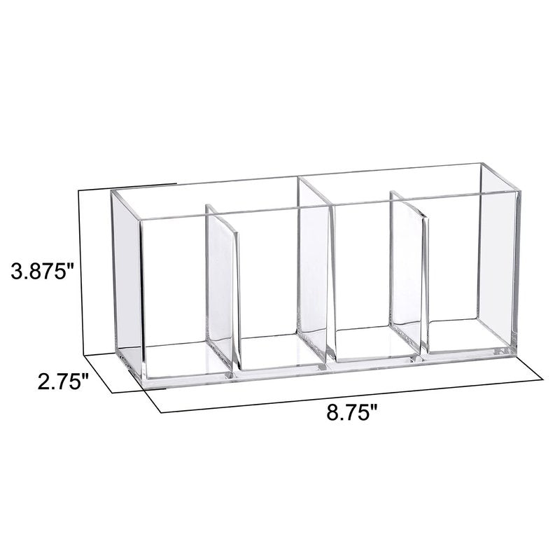 Amazing Abby - Glamour - 2-Pack Acrylic 4-Compartment Makeup Organizer, Transparent Plastic Makeup Brush Holder, Perfect Bathroom Vanity Storage Solution for Makeup Brushes, Eyebrow Pencils, and More