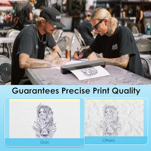 Wireless Tattoo Stencil Printer ? Bluetooth Thermal Tattoo Printer Machine with 10 Transfer Papers, Portable Tattoo Kit for Artists, Compatible with Smartphone & PC, Black