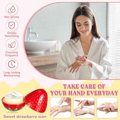 12 Pcs Strawberry Hand Cream Gifts Set for Women, Funny Fruit Hand Cream Gift for Baby Shower, Birthday Day, Fall Holiday Party, Bridal Shower Favors, Bridesmaid Gifts and Wedding Favors Party Supply