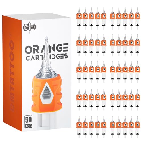 Tattoo Cartridge Needles 50PCS Assorted Mixed Size #10 Round Liner Shader Magnum 3RL 5RL 7RL 9RL 7RS 9RS, 15RM 21RM 15M1 21M1 Disposable Tattoo Needle with Membrane for Rotary Tattoo Machine Pen Gun