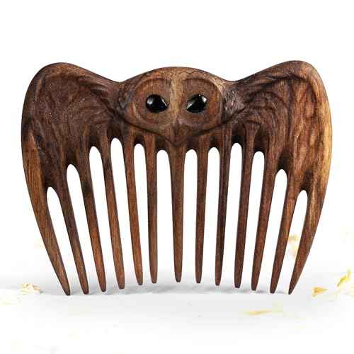 Handmade Wooden Hair Comb for Women Eco-Friendly Natural Wood Detangling Comb Gentle on Hair and Scalp Perfect for Thick Curly or Fine Hair Sustainable Beauty Hair Care Tool (Walnut Owl)