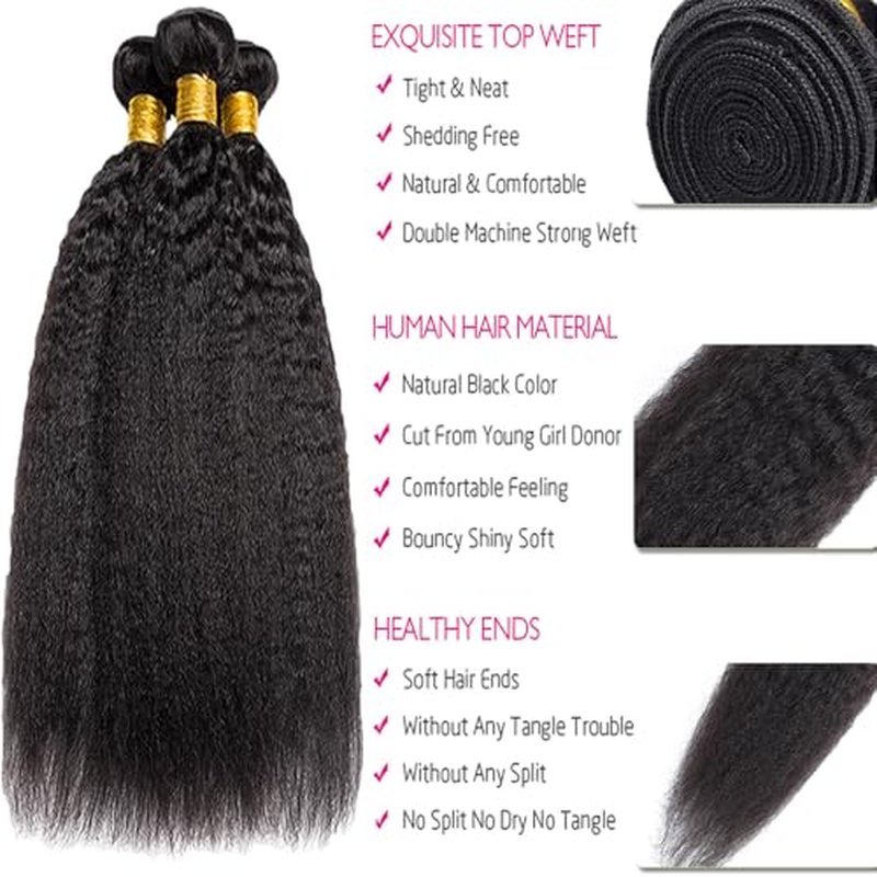 30 30 30 Inch Yaki Straight Bundles Human Hair Natural Black Color Kinky Straight Bundles Unprocessed Brazilian Virgin Hair Extensions