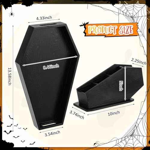 Juexica 2 Pcs Halloween Coffin Decor, Halloween Coffin Tray and Makeup Brush Holder Organizer, Spooky Gothic Home Decor, Gothic Serving Tray Makeup Organizer for Vanity, Witchy Gifts for Women