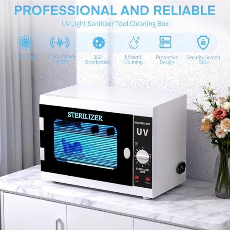 12L Nail Tools Cleaning Machine, Professional Dual Lamps System Cabinet with Digital Timer for Salon, Spa, Beauty, Barber & Home Metal Tools