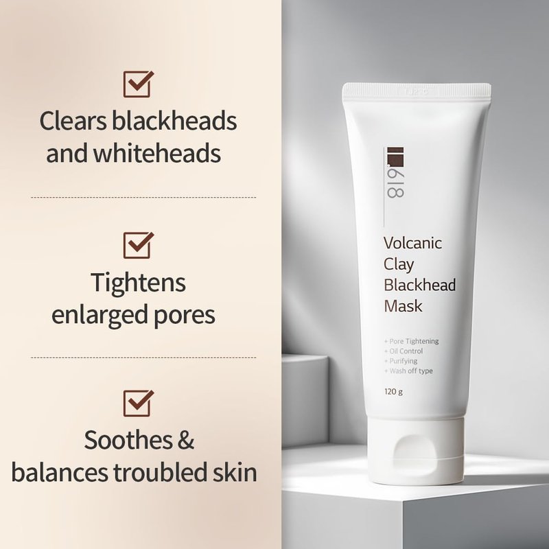 Volcanic Clay Mud Blackhead Mask - Korean Pore Cleansing Treatment | Fast-Drying, 4.23oz