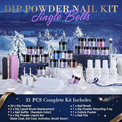 AZUREBEAUTY Dip Powder Nail Kit Starter Color Changing Glitter 20 Colors Magic Special Effect Dipping Powder Liquid Set with Base/Top Coat Activator for French Nails Manicure DIY Salon