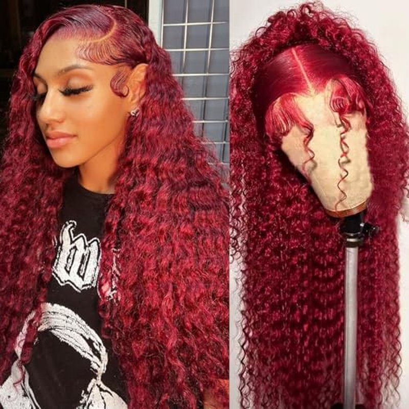 Red Burgundy Wig Human Hair 13x6 Deep Wave Lace Front Wigs Human Hair 99j Burgundy Lace Front Wigs Pre Plucked Red Colored Curly Human Hairs Wigs Triple Lifespan 20 Inch