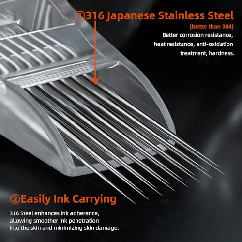 FROTTAGE 16PCS Extreme Tattoo Cartridge Needles 5CM Curved Magnum Standard, Dragoart Professional Tattoo Needles Cartridge Tattoo Supplies for Tattoo Machine Tattoo Pen (1205CM)