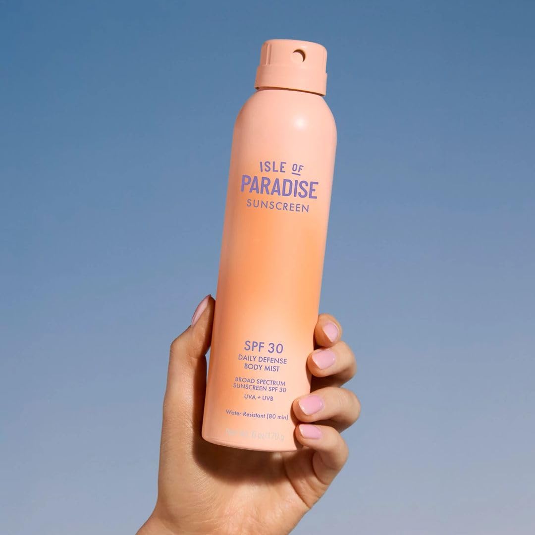 Isle of Paradise Daily Defense Body Mist SPF 30, Hydrating Sunscreen Spray For Body, Broad Spectrum UVA/UVB Protection, Water-Resistant, Fast-Absorbing Formula, 6 fl. Oz