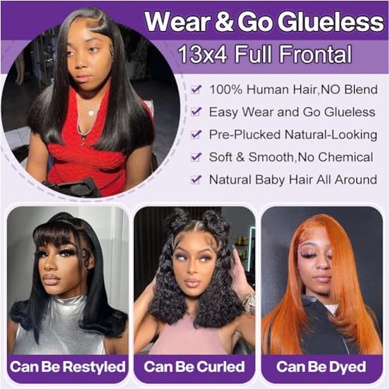 Bob Wig Human Hair 13x4 HD Lace Frontal Short Straight Lace Front Bob Wigs for Black Women Human Hair Pre Plucked Glueless Side Part 180% Density Black Color 18 Inch