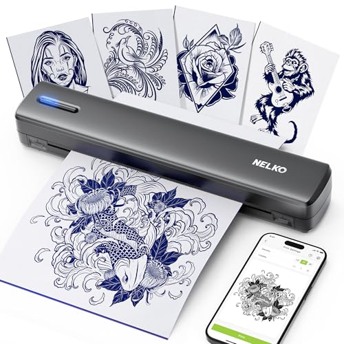 Nelko D810 Tattoo Stencil Printer, Wireless Thermal Tattoo Printer with 10pcs Tattoo Transfer Papers, Portable Tattoo Machine for Artist & Beginners, Compatible with Phone Pad and PC, Grey