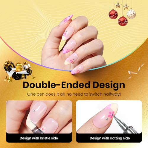 Beetles Nail Art Brushes 8pcs ? Crystal Nail Art Tools 5pcs Double-headed Nails Dotting Tool, 3pcs Striping Liner Brushes for Nails with Pearls Bowknot Stickers, DIY Home Salon Manicure Design Tools