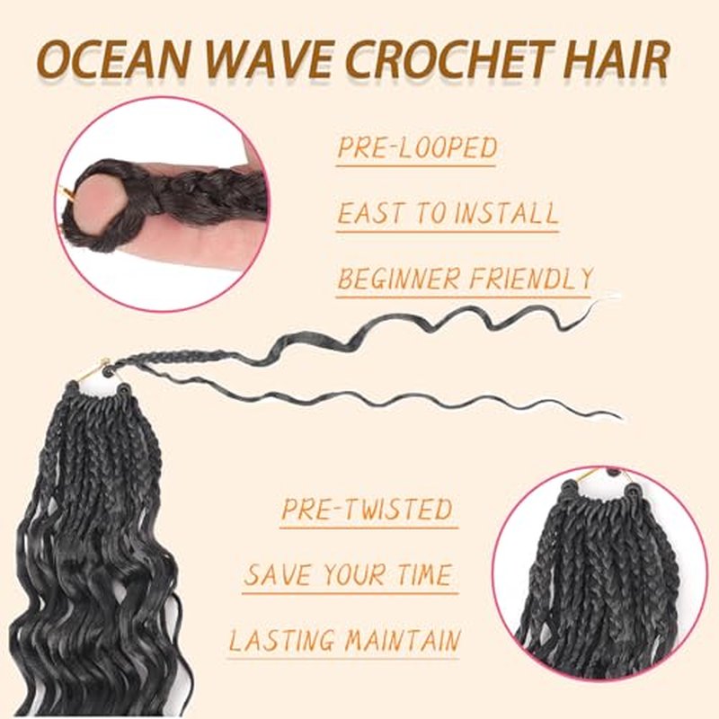 Ocean Wave Crochet Hair 18 Inch 9 Packs Curly Crochet Hair for Black Women Short Deep Wave Braiding Hair Pre Looped Synthetic Hair Extensions