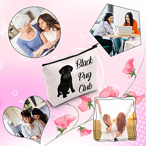 TSOTMO Pug Lover Gift Zipper Pouch Makeup Bag - Black Pug Club Puppy Love