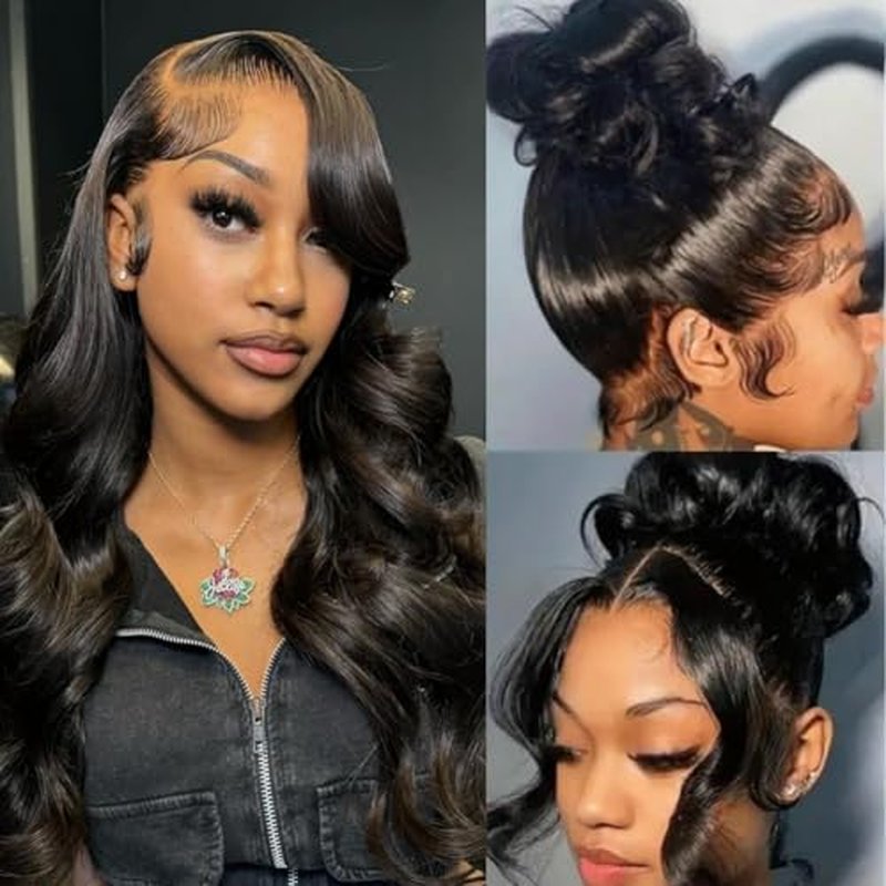 360 Body Wave Full Lace Front Wigs Human Hair Pre Plucked With Baby Hair 200 Density 360 HD Transparent Lace Front Wigs For Black Women Natural Color 24 inch