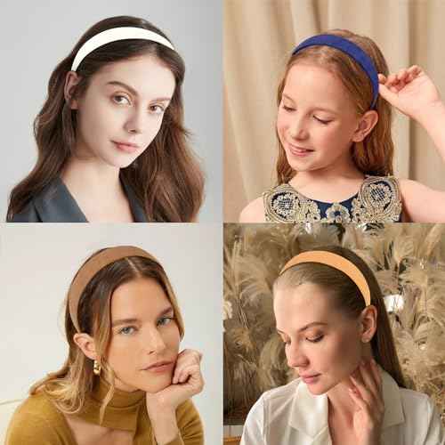 Wecoe 10pcs Suede Like Wide Headbands - Non Slip Fashion DIY Costume Hair Accessories for Women & Girls - Neutral, White, Grey, Yellow, Blue, Brown