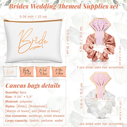 24 Pieces Bridesmaid Proposal Gifts Wedding Makeup Bag Gift Set Includes 8 Bridesmaid Makeup Bags 8 Satin Hair Scrunchies 8 Bridesmaid Compact Mirrors(Fresh Pattern)