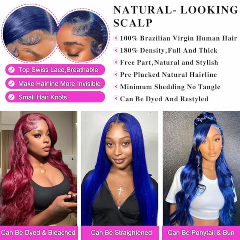 Dark Blue Lace Front Wigs Human Hair Body Wave 26 Inch 13x4 HD Royal Blue Lace Front Wig Human Hair Wear and Go Glueless Wig Pre Plucked With Babyhair Colored Hd Lace Frontal Wigs For Black Women
