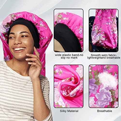 3 Pcs Long Satin Bonnet Sleep Cap,Extra Long Bonnet for Braids,Comfortable Braid Bonnet for Sleeping,Silk Bonnet for Women Dreadlocks,Long Hair,Soft Elastic Band (Black, Green, Red)