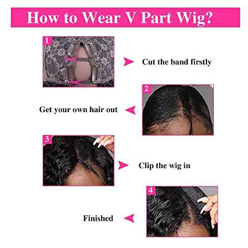 Pixie Cut Wigs Curly V Part Wig Human Hair No Leave Out Brazilian Human Hair Half Wig for Black Women Upgrade U Part Wigs Glueless 180% Density Natural Black 8 Inch