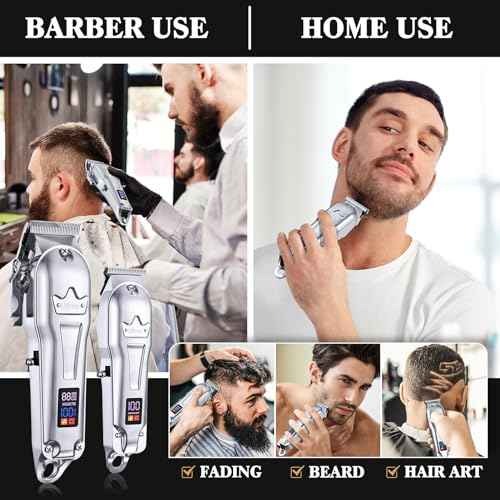 Ufree Hair Clippers for Men Professional, Barber Clippers and Trimmers Set, Cordless Hair Clippers for Hair Cutting Kit with LED Display, Electric Hair Trimmer, Gifts for Men, Silver