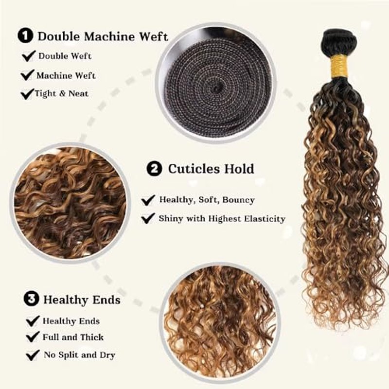 P4/27 Highlight Bundles - 26, 28, 30 inch Human Hair #4 Water Wave & Ombre Blonde & Brown Bundles