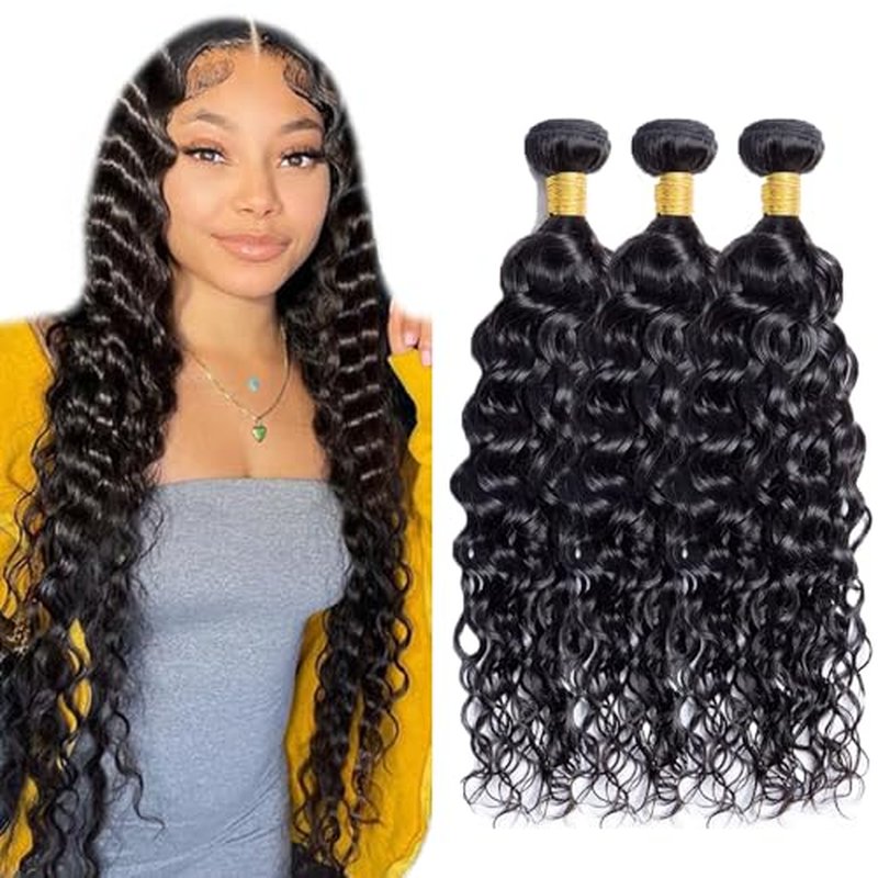 30 32 34 inch #1B Water Wave Bundles Natural Black Color Water Wave Human Hair Bundles Wet and Wavy Human Hair Bundle
