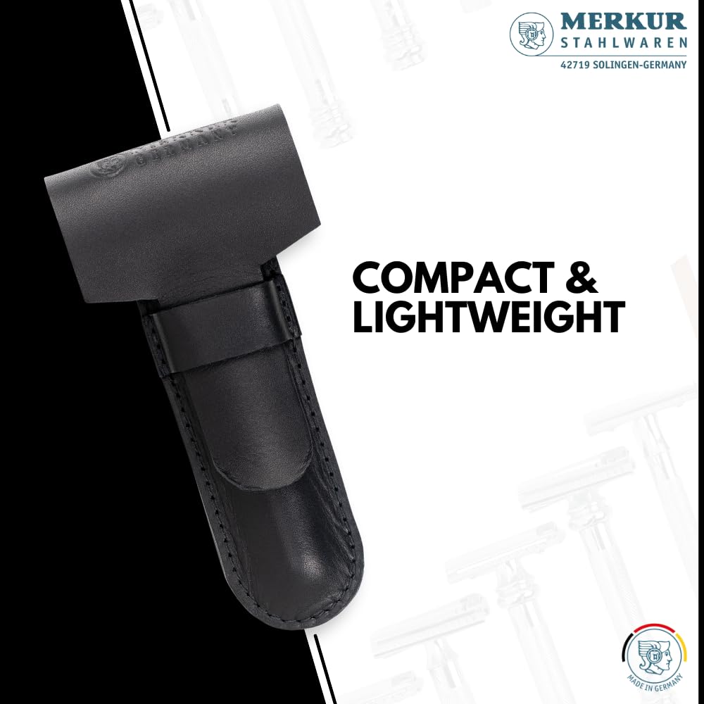 MERKUR Black Leather Razor Case - Vegetable-Tanned Cowhide | Precision Fit for Safety Razors up to 110mm