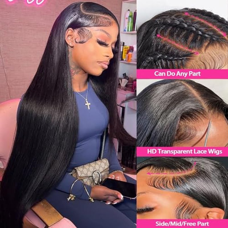 IWISH Glueless Wigs Human Hair Pre Plucked Pre Cut Brazilian Human Hair Wig Straight 5x5 HD Lace Closure for Women Natural Black Color 22 Inch