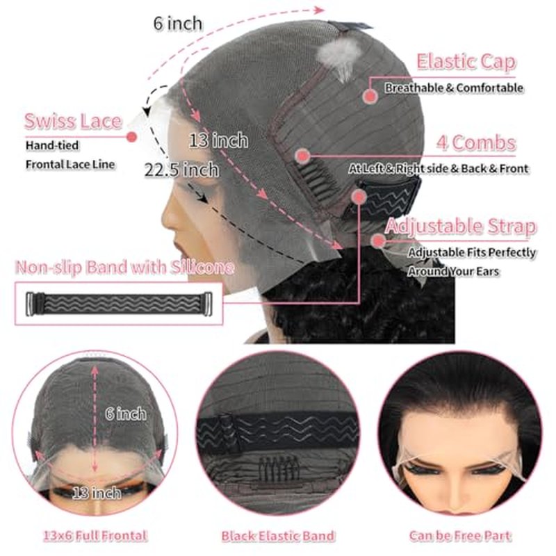 13x6 Deep Wave Lace Front Wigs Human Hair Wigs for Women 200 Density HD Transparent Deep Curly Lace Frontal Wigs Human Hair Pre Plucked with Baby Hair Natural Color 24 Inch