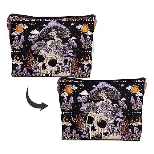 IWXYI Mushroom Skeleton Retro Gothic Women's Makeup Make Up Bag Zipper Pouch Travel Toiletry Gifts For Women Teenage Girls