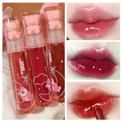 6 Colors Bear Lip Gloss,Jelly Lip Glaze,Cute Liquid Lipstick Bear Lip Stain Watery Lipgloss Plumping Lip Tint Moisturizing Waterproof Long Lasting for Lip and Cheek