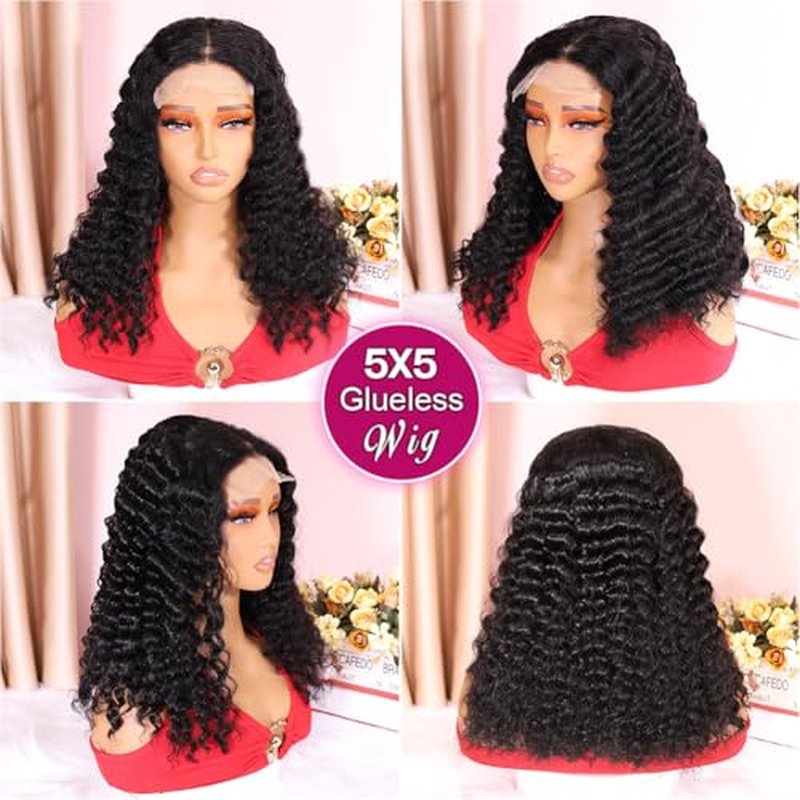 Curly Bob Wig Human Hair Deep Wave 200% Density 5x5 HD Lace Closure Wigs Human Hair Bob Wigs For Black Women Wear And Go Glueless Curly Wig Black Color 16 Inch