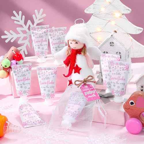 48 Sets Baby Shower Hand Cream Party Favors for Guests Christmas Hand Cream Gift Bulk Travel Size Lotion Set for Wedding Christmas(Snowflake)