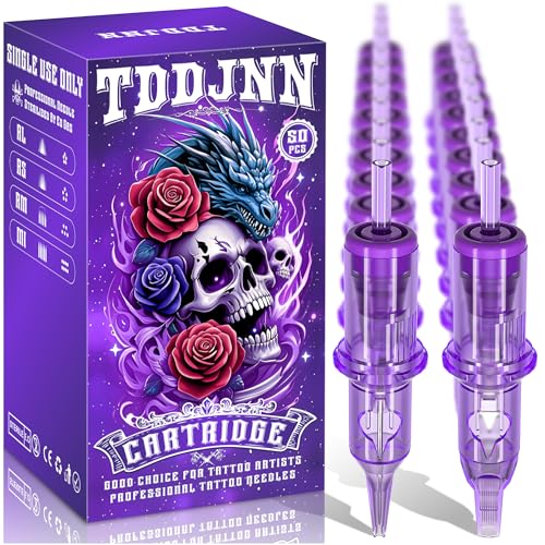 50Pcs Tattoo Cartridge Needles #12 Standard Mixed Size Round Liner Shader Magnum 3/5/7/9RL 5/9RS 7/9RM 7/9M1 Sterile Disposable Compatible with Most Tattoo Guns for Beginners & Pro Artists & Studios