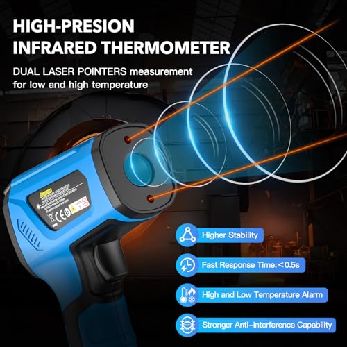 Infrared Thermometer Temperature Gun, -40¢µ to 2192¢µ Dual Laser High Temp Thermometer with LCD Color Display, Non-Contact Industrial Pyrometer 50:1 Distance Ratio, Adjustable Emissivity