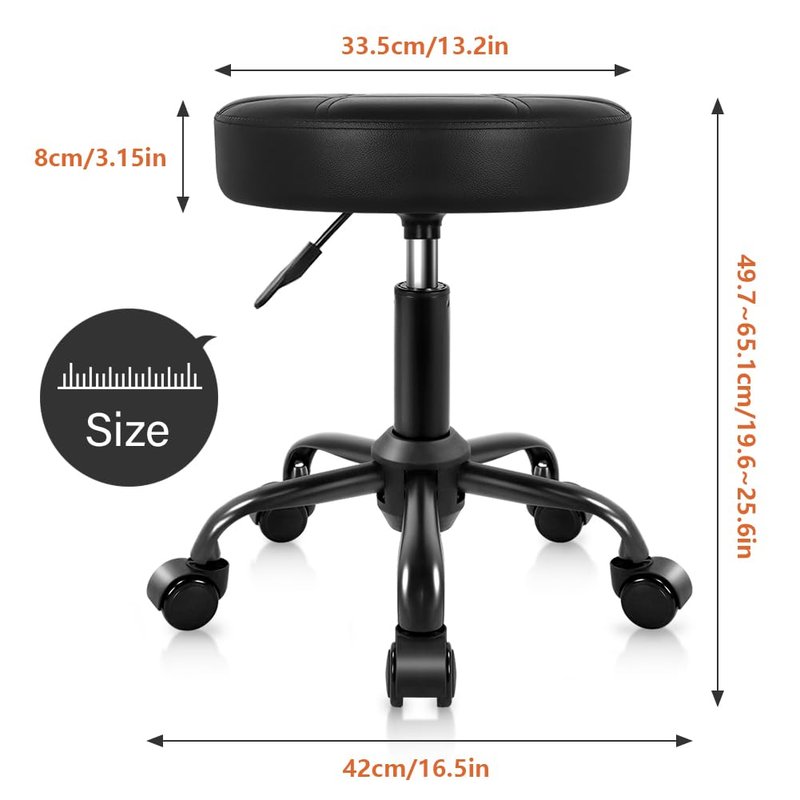 KKTONER Rolling Stool Chair PU Leather Height Adjustable Round Stool with Wheels Chair for Salon Spa Drafting Small (Black)