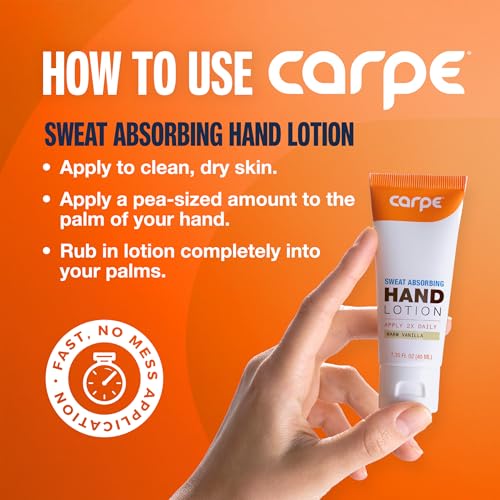 Carpe Sweat Absorbing Hand Lotion, A dermatologist-recommended, smooth lotion that helps stop hand sweat, Great for hyperhidrosis (Warm Vanilla)