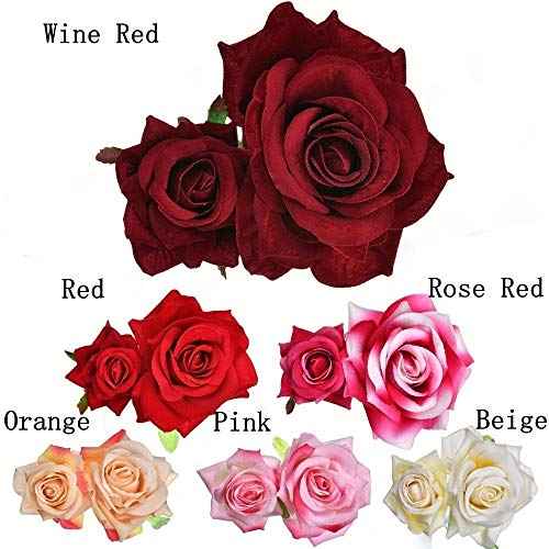 Ladies Handmade Flannel Elegant Pink Red Rose Hairpin Hair Clips Bridesmaid Head Piece Bridal Flower Hiar Clip (ORANGE)