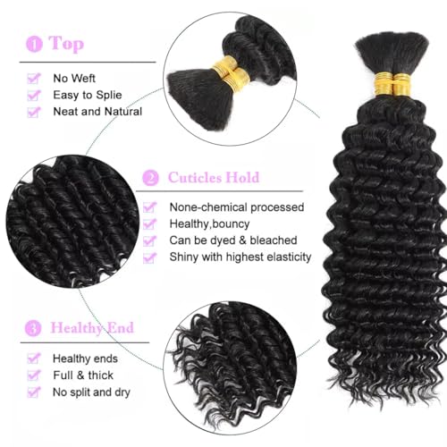 Human Braiding Hair for Boho Braids 22 Inch 110g Deep Wave Bulk Human Hair for Braiding 12A 100% Unprocessed Curly Bulk Bohemian Hair Extensions Natural Color No Weft