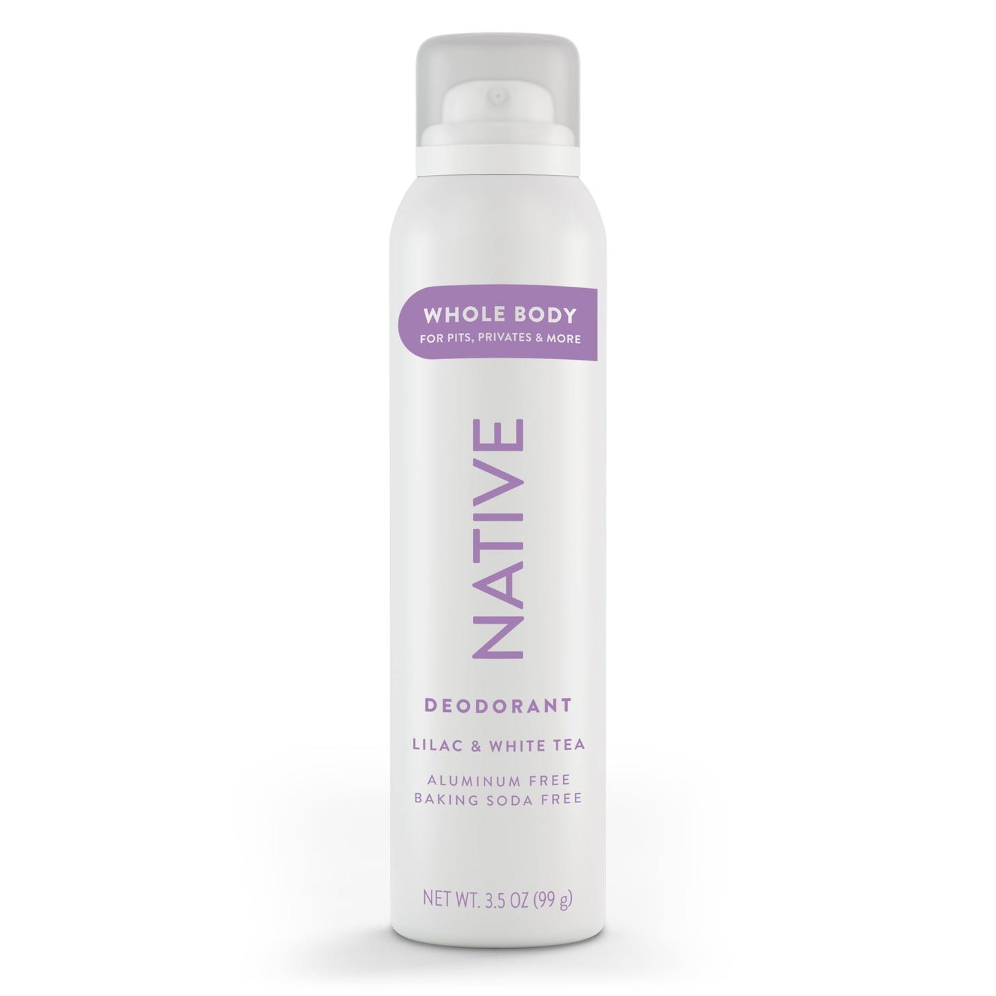 Native Whole Body Deodorant Spray, Lilac & White Tea Scent, 72 Hour Odor Control for Pits, Privates & More, Aluminum Free, Quick-Drying Deodorant for Men & Women, 3.5 oz