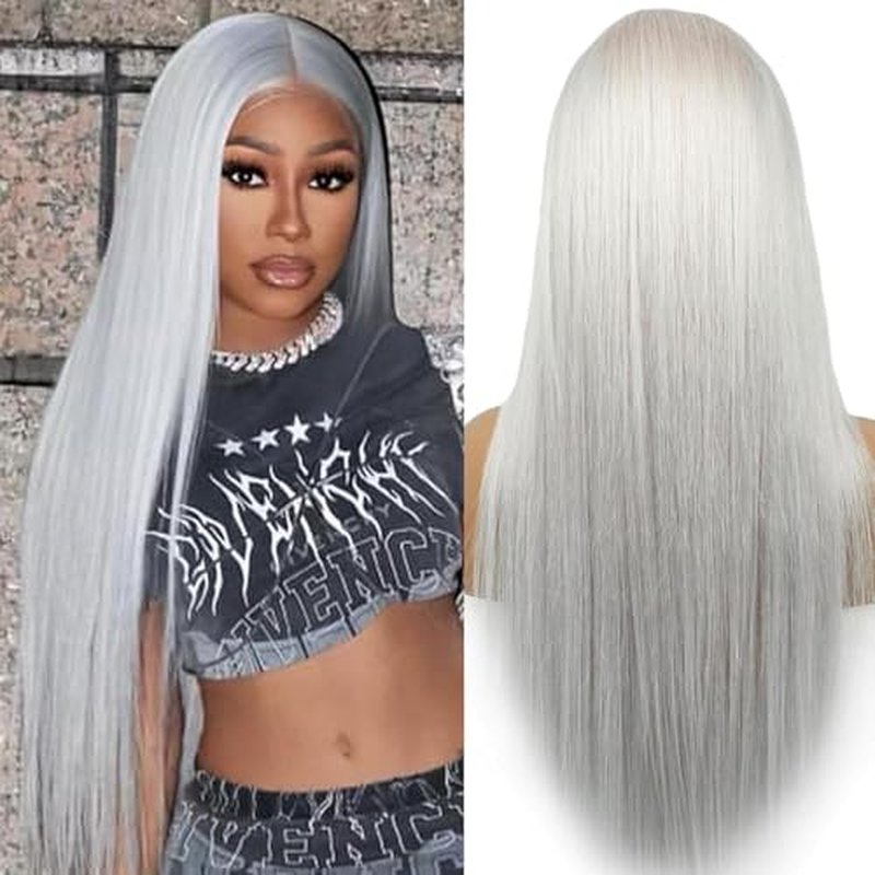 ELISHEVA Grey Lace Front Wigs Human Hair 20 Inch 13x4 Silver Grey Wig 200% Density HD Straight Lace Front Wigs Colored Grey Human Hair Wig