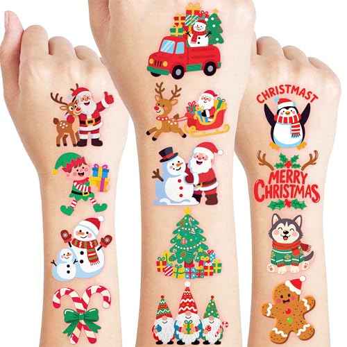 96 PCS Noel Christmas Xmas Santa Pre-Cut Temporary Tattoos for Kids | Cute Themed Birthday Party Favors, Supplies, Decorations, Christmas Fake Tattoo Stickers, School Rewards Gifts for Boys & Girls