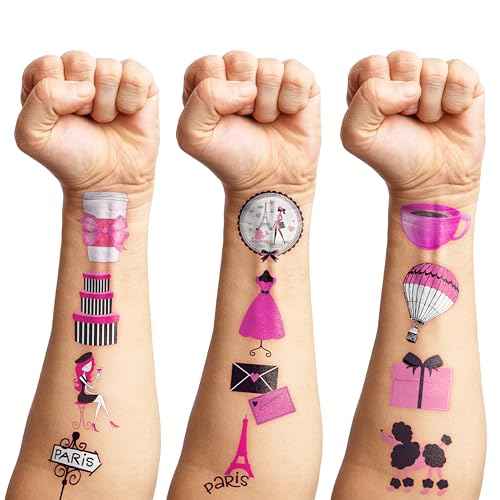 96PCS Paris Temporary Tattoos France Paris Party Decorations Favors Supplies French Theme Birthday Cute Eiffel Towers Tattoo Stickers Christmas Gifts for Boys Girls Kids Class School Prizes Carnival