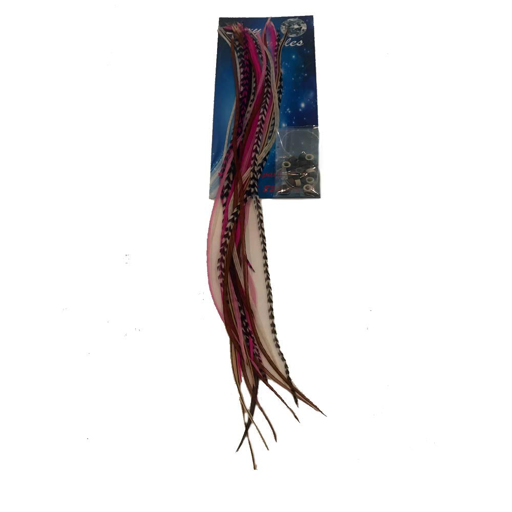 Feather Hair Extensions, 100% Real Rooster Feathers, Long Pink, Purple, Grizzly Colors, 20 Feathers with 20 Silicone Microlinks and loop tool