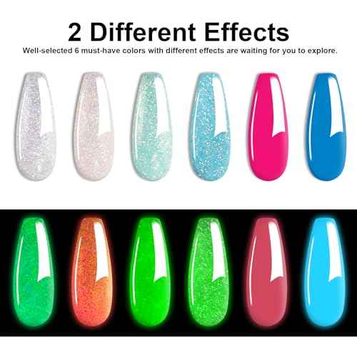 Glow in Dark Dip Powder Nail Set, 6 Colors 12 Pcs Dipping Powder Kit With Base & Top Coat/Activator/Brush Saver,Nail Art Dip Manicure Kits Odor-Free&Long-Lasting, No Needed Nail Lamp Curing
