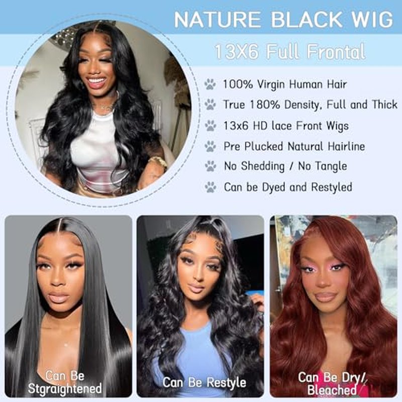 Body Wave 13x6 Lace Front Half Wigs Human Hair Glueless Pre Plucked Pre Cut 200% Density Ear-To-Ear Frontal Wigs Human Hair 22 Inch Wear and Go Glueless Drawstring Wig